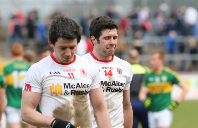 Sean Cavanagh and Mattie Donnelly dejected