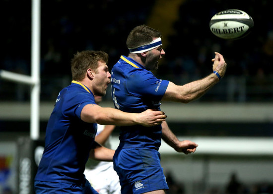 Jordi Murphy and Fergus McFadden celebrates scoring a try