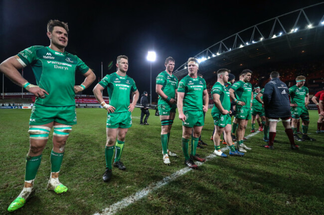 Quinn Roux, Matt Healy and Tom McCartney dejected after the match