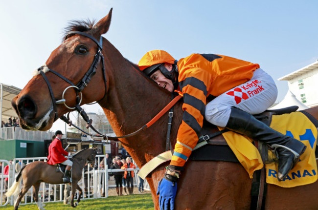 Tom Scudamore celebrates winning the Ryanair World Hurdle on Thistlecrack