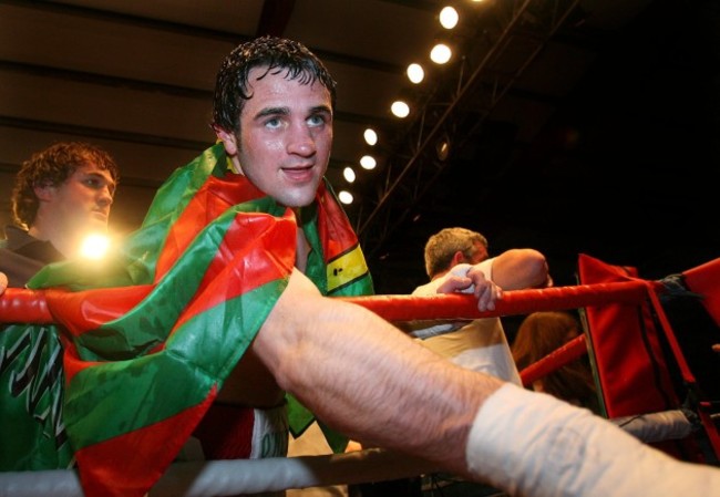 Henry Coyle celebrates winning is fight with fans