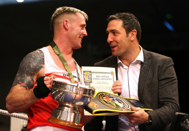 Roy Sheahan receives his trophy from Kenneth Egan