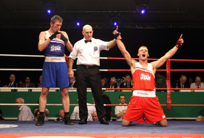 Roy Sheahan celebrates his win over Matthew Tinker