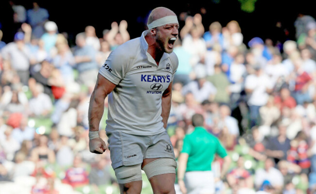Luke Cahill celebrates at the final whistle