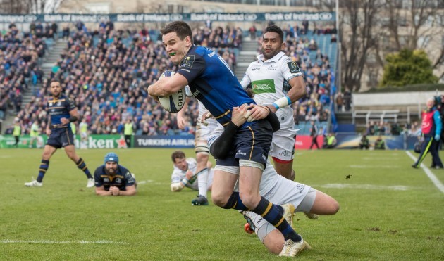Johnny Sexton on his way to scoring a try
