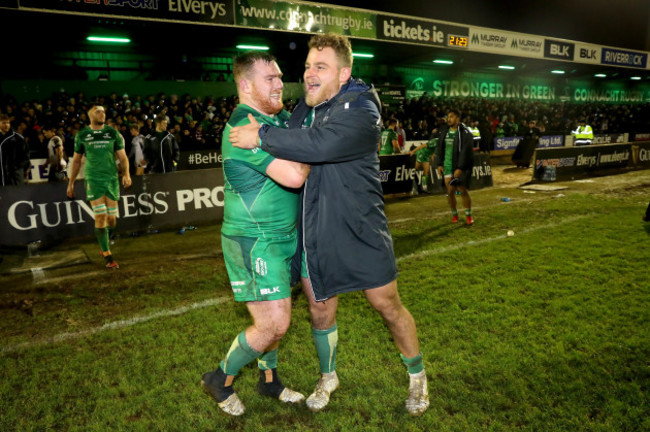 Conor Carey and Finlay Bealham celebrate