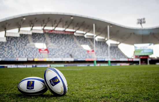 A view of match balls at the Altrad Stadium