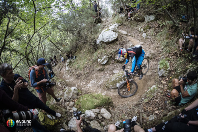 Greg Callaghan one one wheel flying down the bottom of stage 2. The Irishman is less than a minute off the win in 5th position.