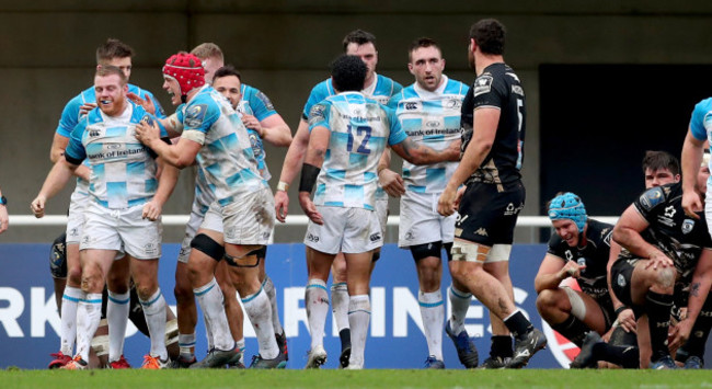 Sean Cronin celebrates his try with Josh van der Flier