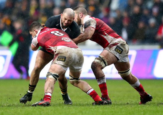 Jake Cooper-Woolley is tackled by Nick Timoney and Alan O'Connor 21/1/2018