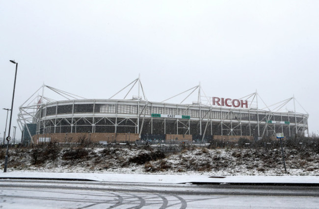 A general view of the snow outside the Ricoh Arena before the match 21/1/2018