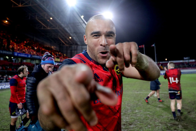 Simon Zebo celebrates after the game 21/1/2018