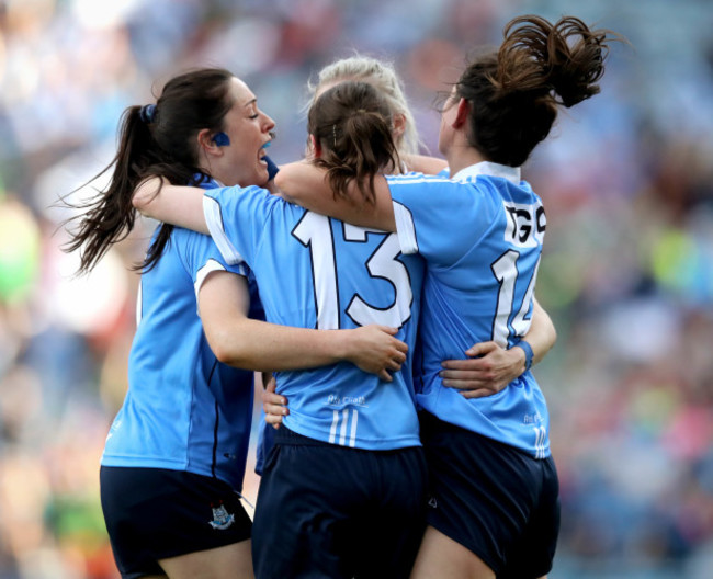 Nimah McEvoy, Sinead Ahern, Nicole Owens and Sinead Goldrick celebrate at the final whistle