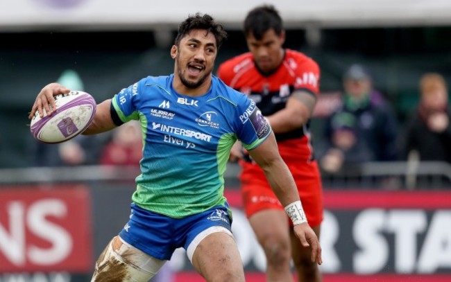 Bundee Aki celebrates scoring a try