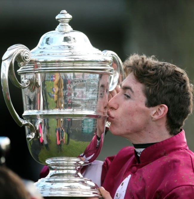 Jack Kennedy celebrates winning with Monbeg Notorious