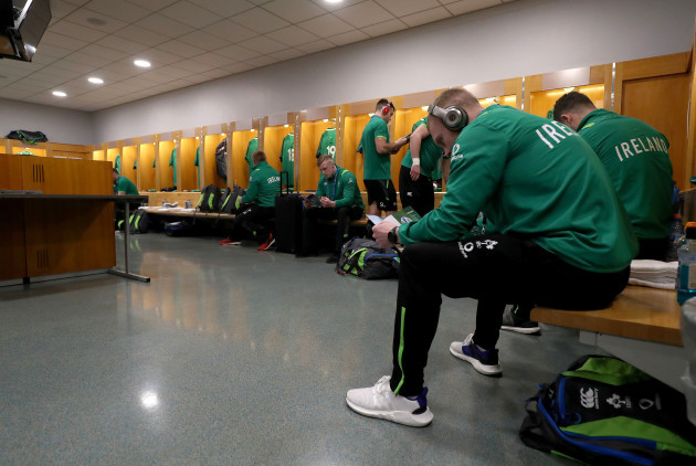 Dan Leavy and Keith Earls in the changing room before the game