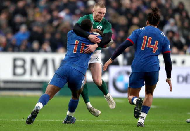 Keith Earls with Virimi Vakatawa