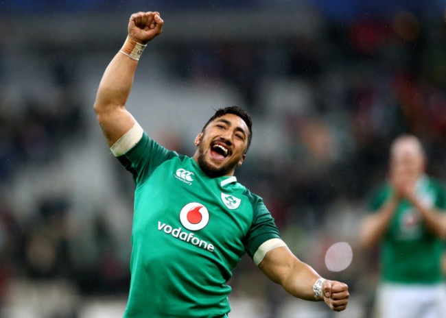 Bundee Aki celebrates after the game