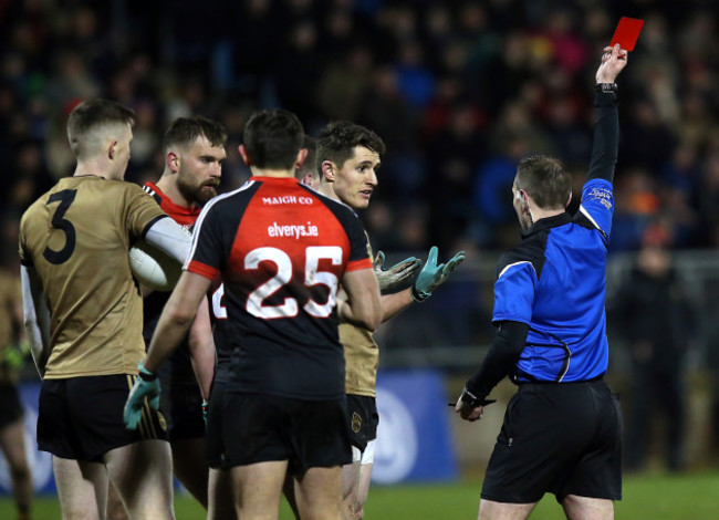 Ronan Shanahan receives a red card