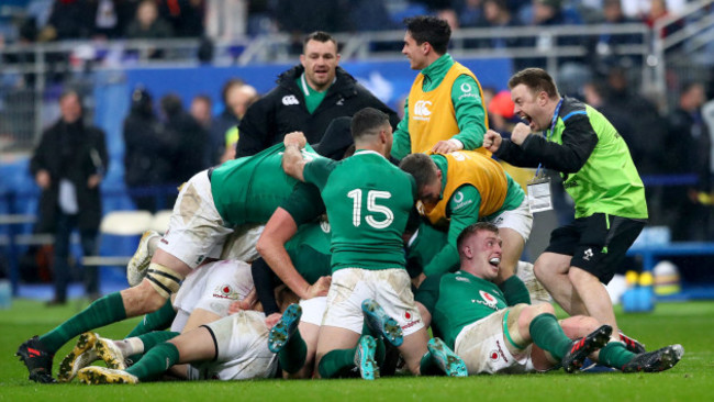 Ireland players celebrate at the final whistle