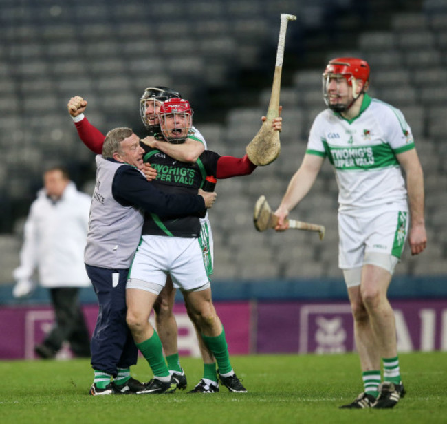 Anthony Nash and John McLoughlin celebrate at the final whistle