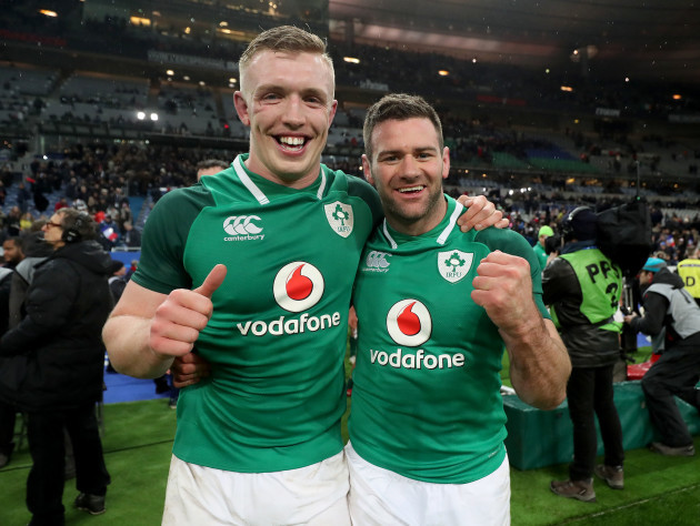 Dan Leavy and Fergus McFadden celebrate after the game