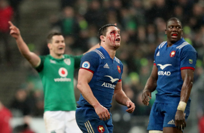 Henry Chavancy watches on as Johnny Sexton celebrates kicking the winning goal