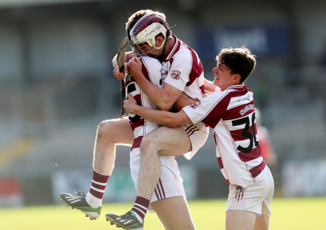 Pronsias Burke,  Conor McAllister and James McCloskey celebrates at the final whistle