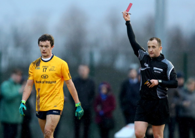 Ciaran Boylan red carded by referee Brendan Cawley