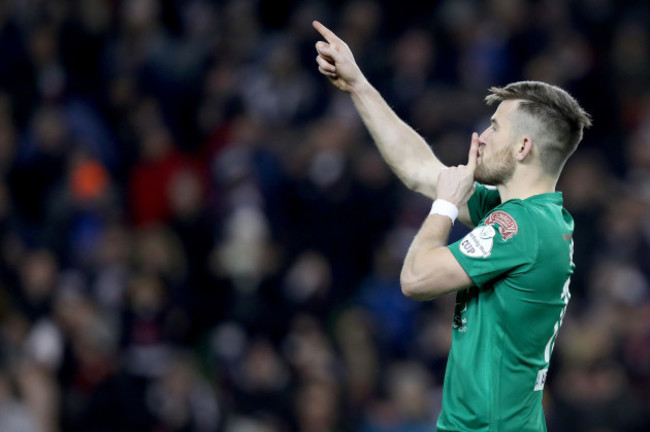 Steven Beattie gestures to Dundalk fans