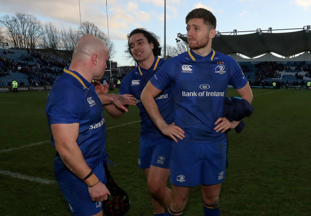 Richardt Strauss, James Lowe and Ross Byrne celebrate after the game