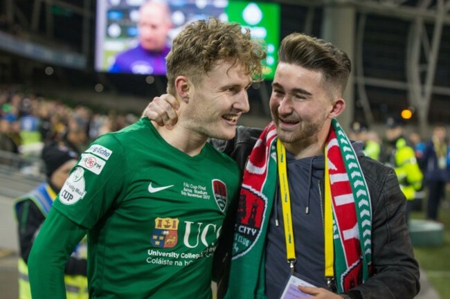 Kieran Sadlier celebrates with Sean Maguire after the game