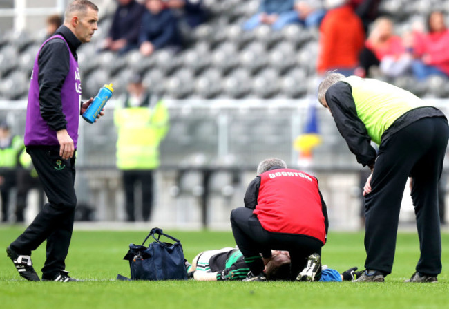 Cian McWhinny receives medical attention