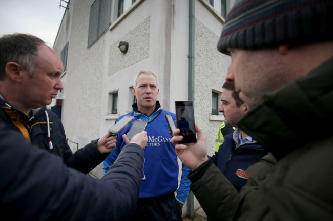 Shane O’Neill talks to the media after the match