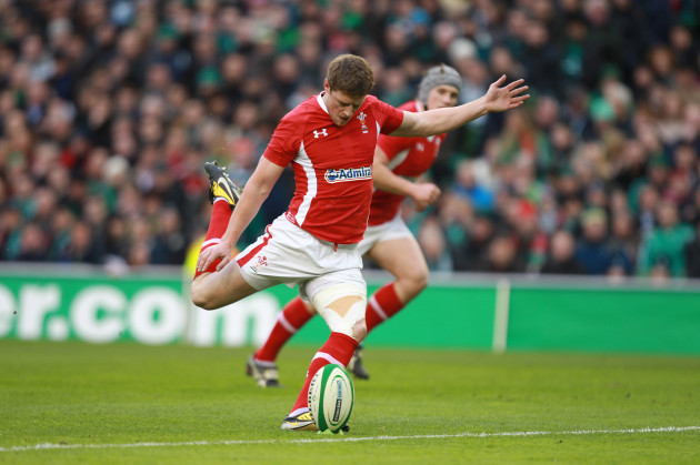 Rhys Priestland Wales kicks a penalty