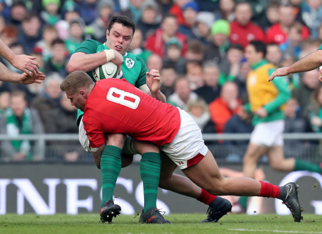 James Ryan is tackled by Ross Moriarty