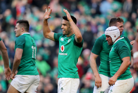 Conor Murray celebrates Dan Leavy's try