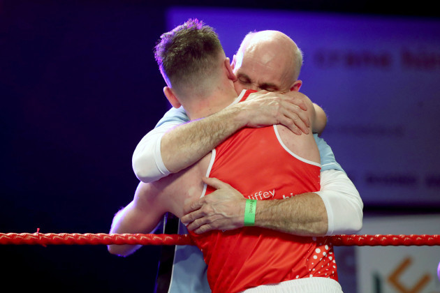 Kieran Molly celebrates winning with his father Stephen