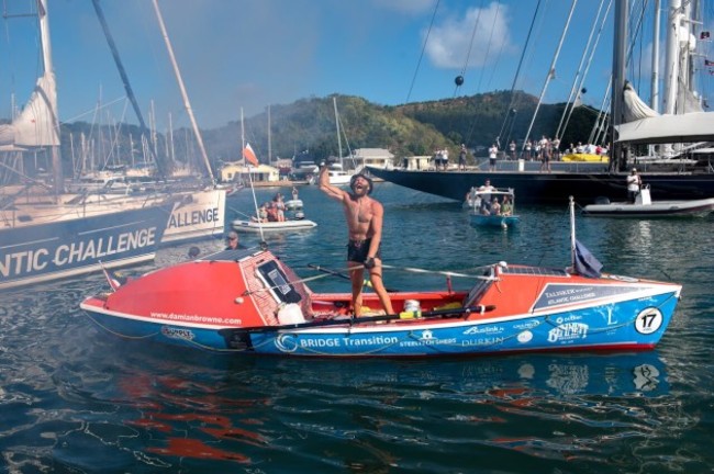 Solo Irish rower Damian Browne at the finish line of the Talisker Whisky Atlantic Challenge CREDIT TED MARTIN 3_preview