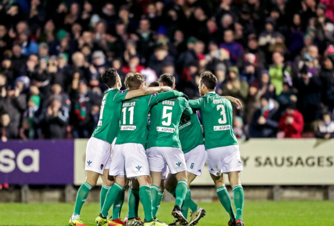 Gearoid Morrissey celebrates scoring their first goal with teammates
