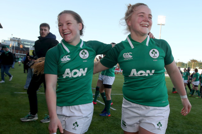 Nicole Cronin and Cliodhna Moloney celebrate after the game