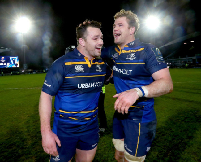 Cian Healy and Jamie Heaslip celebrate