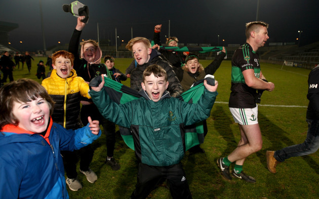 Nemo Ranger supporters celebrate as Tomas O'Se makes his way to be interviewed after the game