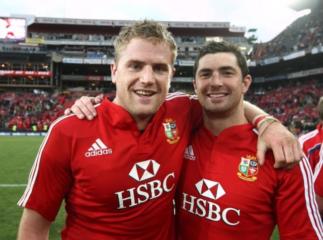 Jamie Heaslip and Rob Kearney celebrate after the game