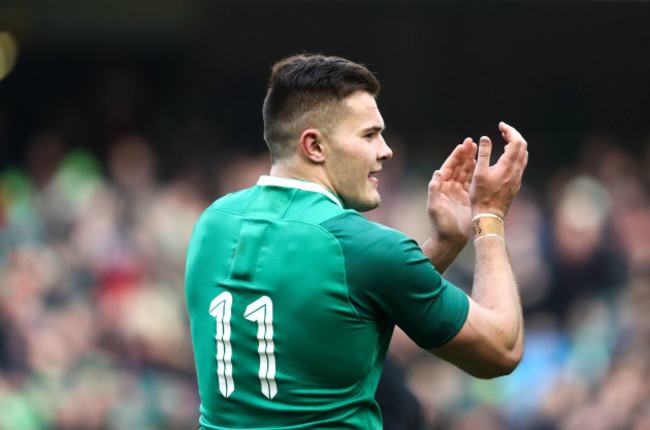 Jacob Stockdale celebrates after the game
