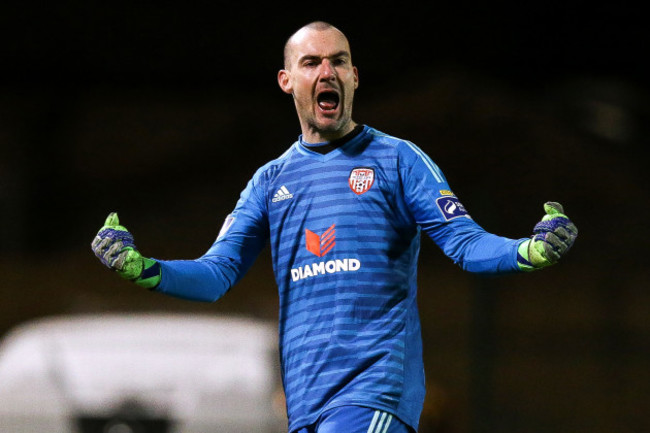 Gerard Doherty celebrates in front of Bohemians fans after the game