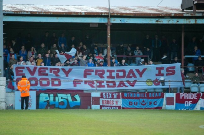 A banner on display at the game