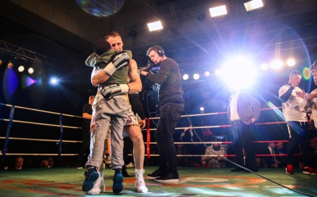 Roy Sheahan celebrates winning The Last Man Standing with his son Cameron