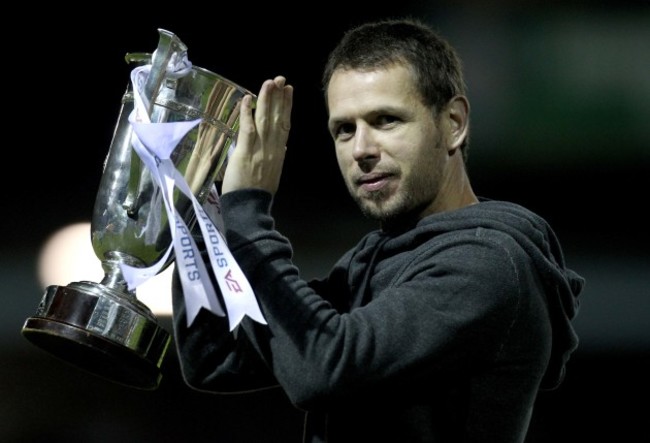 Declan O'Brien with the EA Sports Trophy during half-time