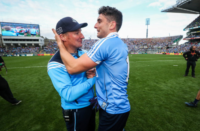 Jim Gavin and Bernard Brogan celebrate